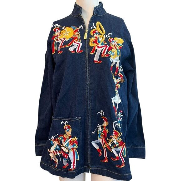 BOB MACKIE Ladies Medium Full Zip Jean Jacket Marching Band Parade Wearable Art - Picture 1 of 9